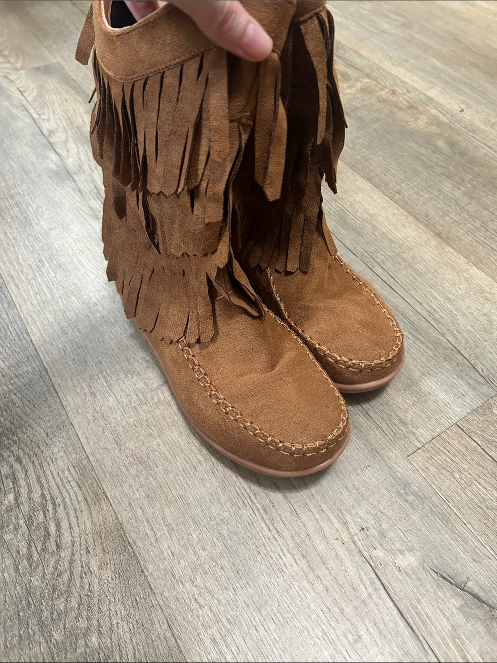 Fringed Faux Suede Moccasin Boots - Brown - Picture 2 of 8
